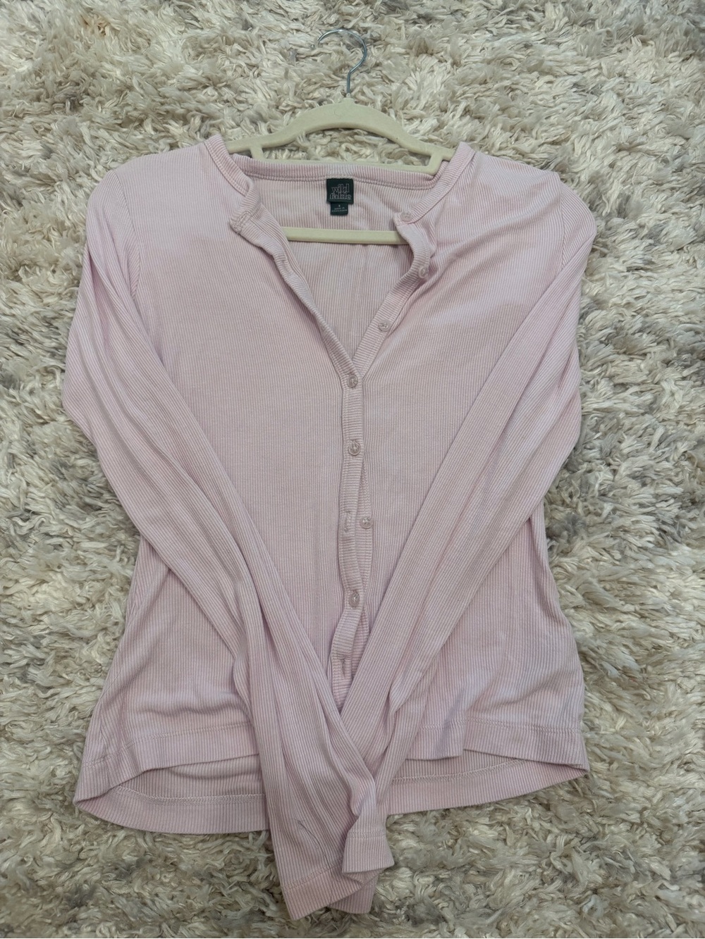 Soft Ribbed Henley Top - Pale Pink